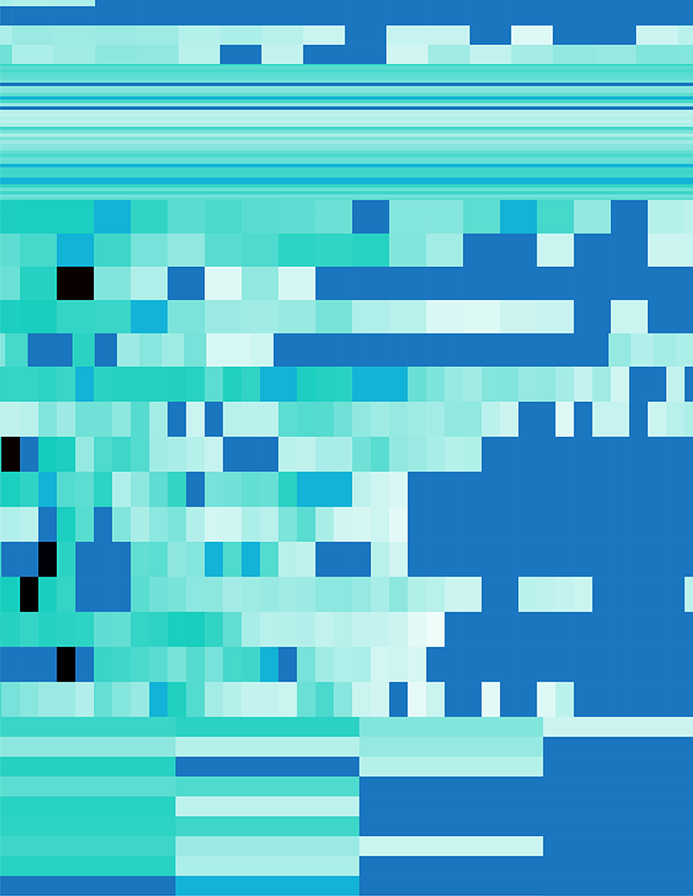 türkise, nebelartige Pixel auf blauem Hintergrund