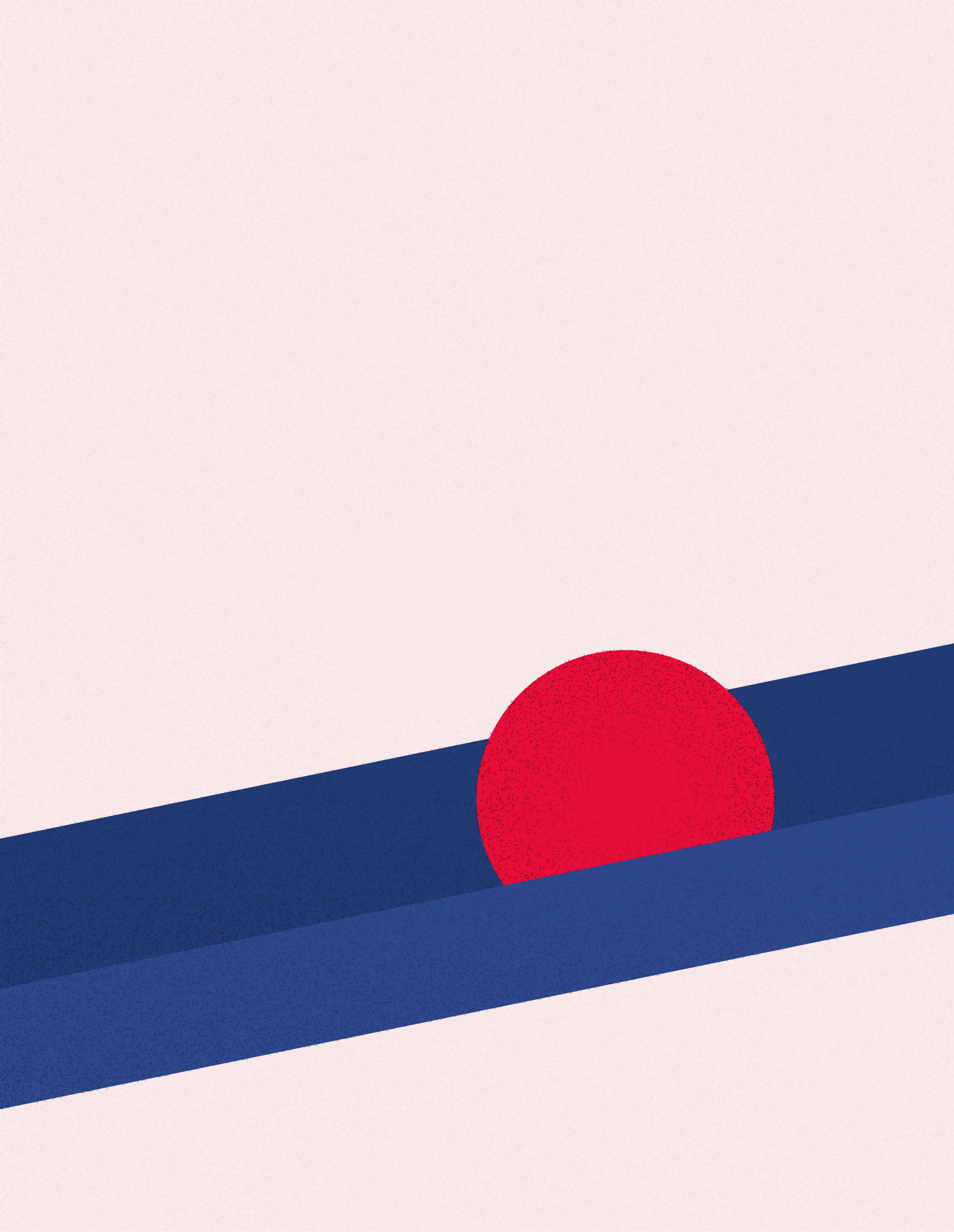 Illustration einer blauen schiefen Ebene, auf der ein roter Ball von rechts nach links rollt.