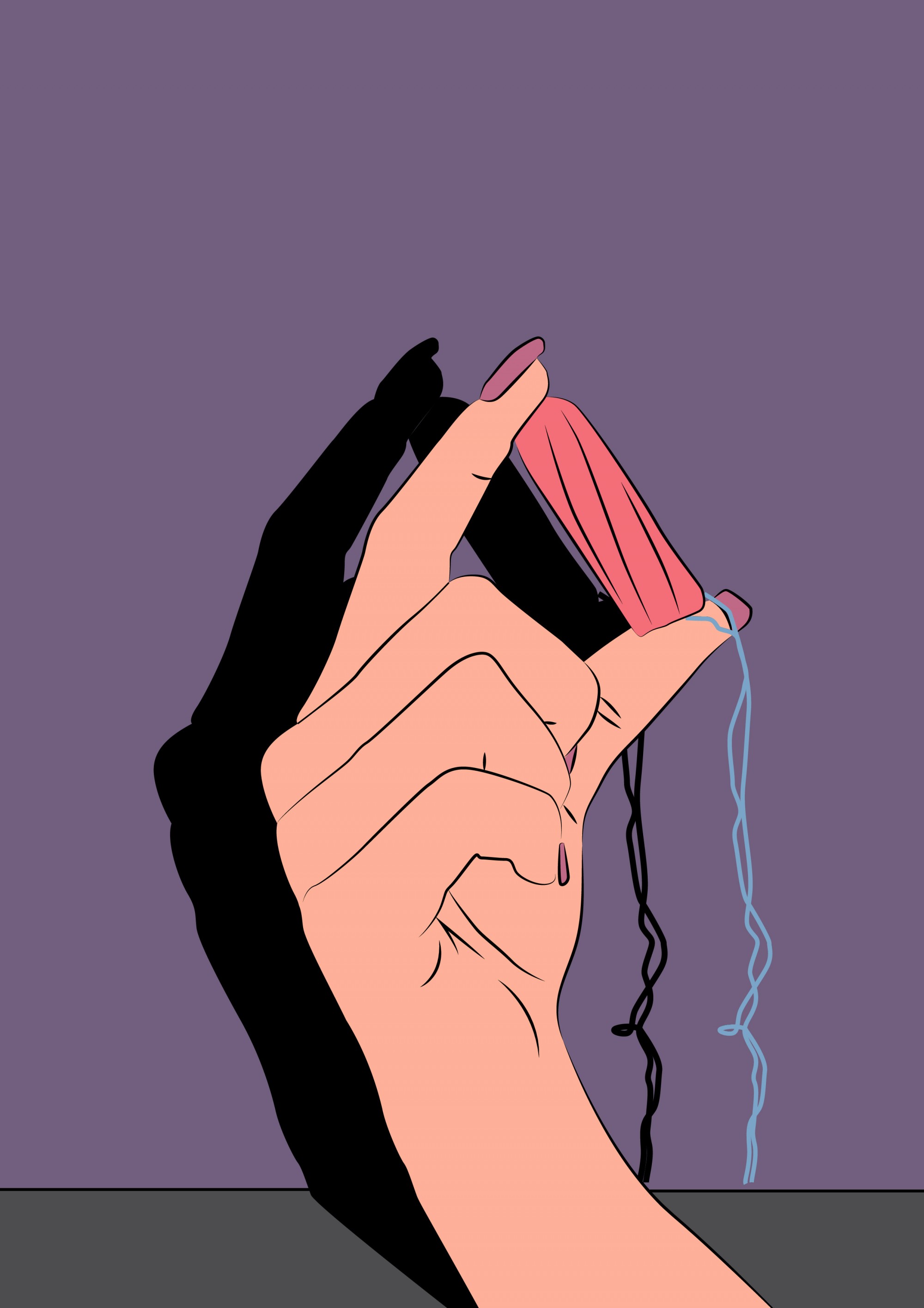 Eine Hand hält einen pinken Tampon zwischen den Fingerspitzen