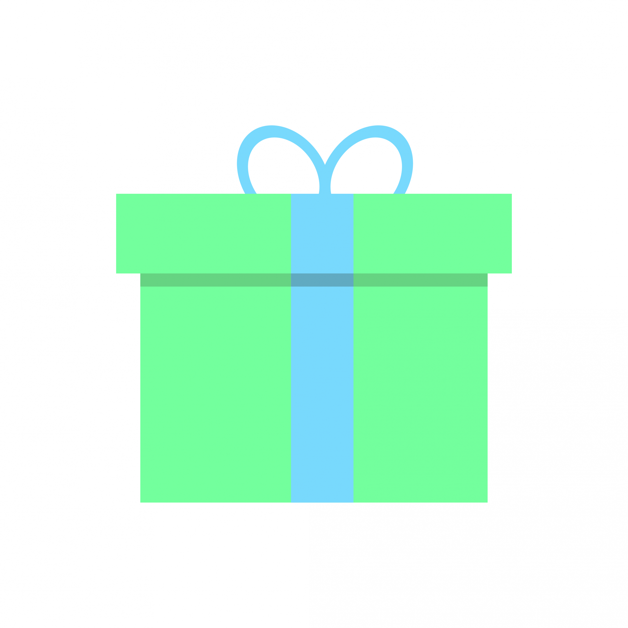 Illustration einer grünen Geschenkbox mit blauer Dekoschleife auf weißem Hintergrund.